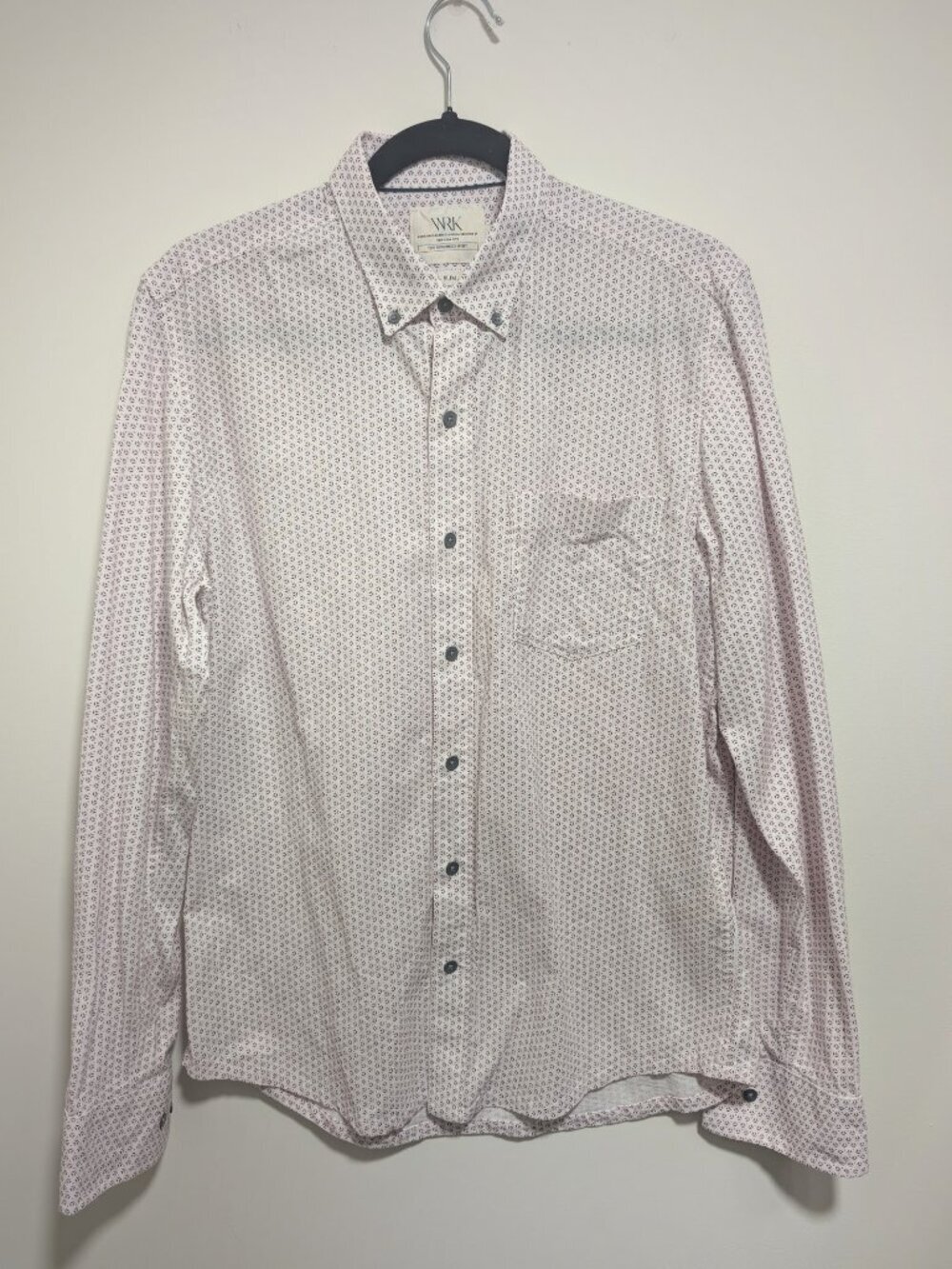 WRK | The Reworked Slim Fit Button Down In White/Burgundy Geometric - Picture 4 of 12